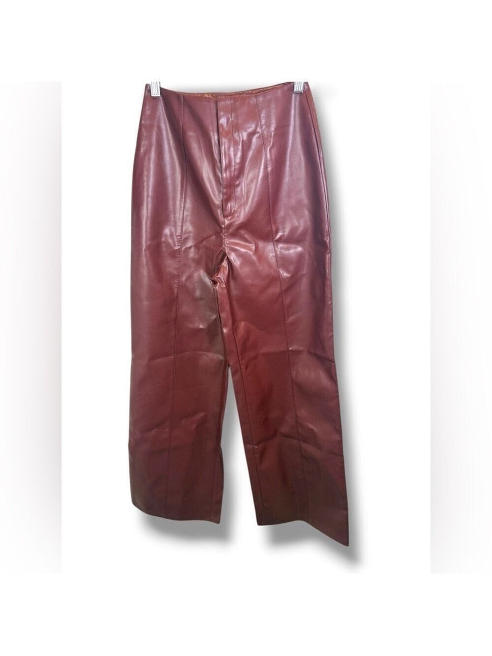 Commense Burgundy Faux Leather High Waist Wide Leg Pants Extra Small NWT - Picture 4 of 6